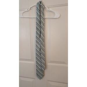 Mens Holiday Green & White Check Print Neck Tie, Tie by Stafford Essentials